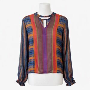 Anthropologie Conditions Apply L NWT Sheer Viscose Boho Plaid Geometric Festival